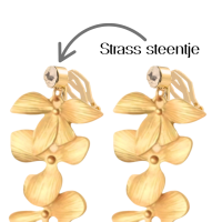 Clip  Strass oorbellen Charlotte mat goudkleur blad
