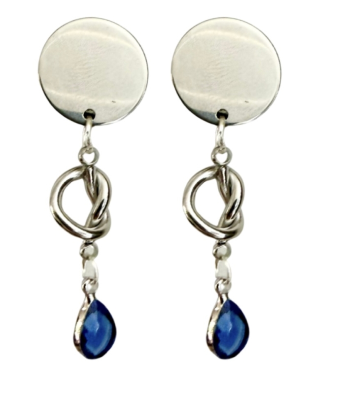 Clip oorbellen zilverkleur knoop blauw