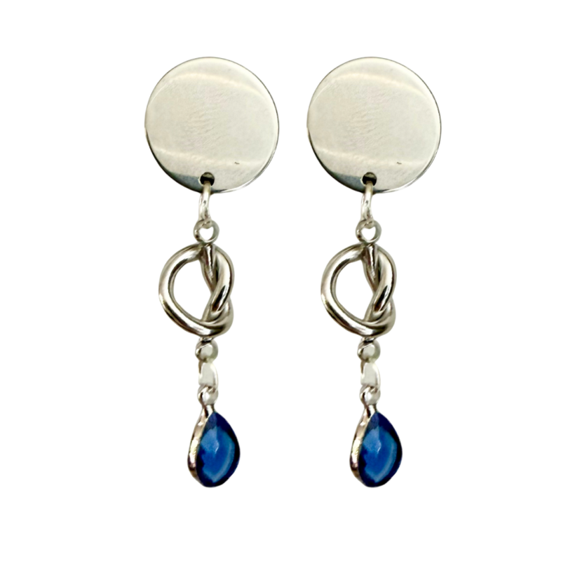 Clip oorbellen zilverkleur knoop blauw