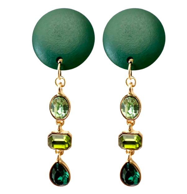 Clip oorbellen groen hout steen