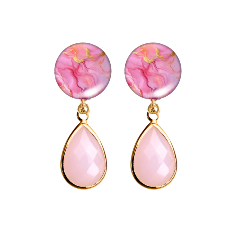 Clip oorbellen Mosi Jo roze hanger