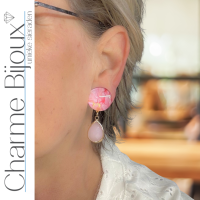 Clip oorbellen Mosi Jo roze hanger