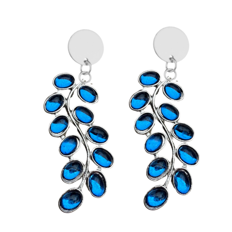 Clip oorbellen blauwe bes zilverkleur