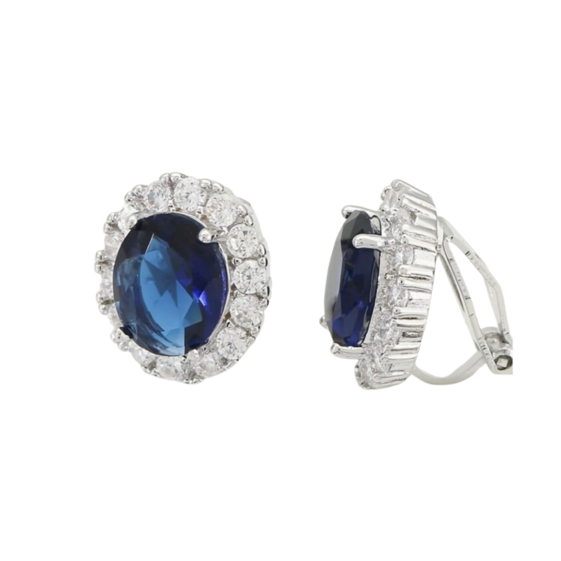 Clip oorbellen Maxima Blauw zilverkleur