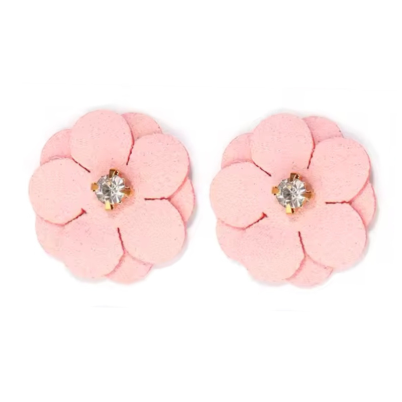 Clip oorbellen Roze textiel strass