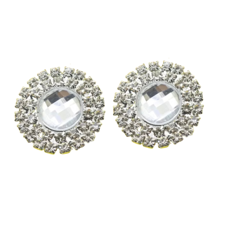 Clip oorbellen dubbel strass wit facet 2 cm