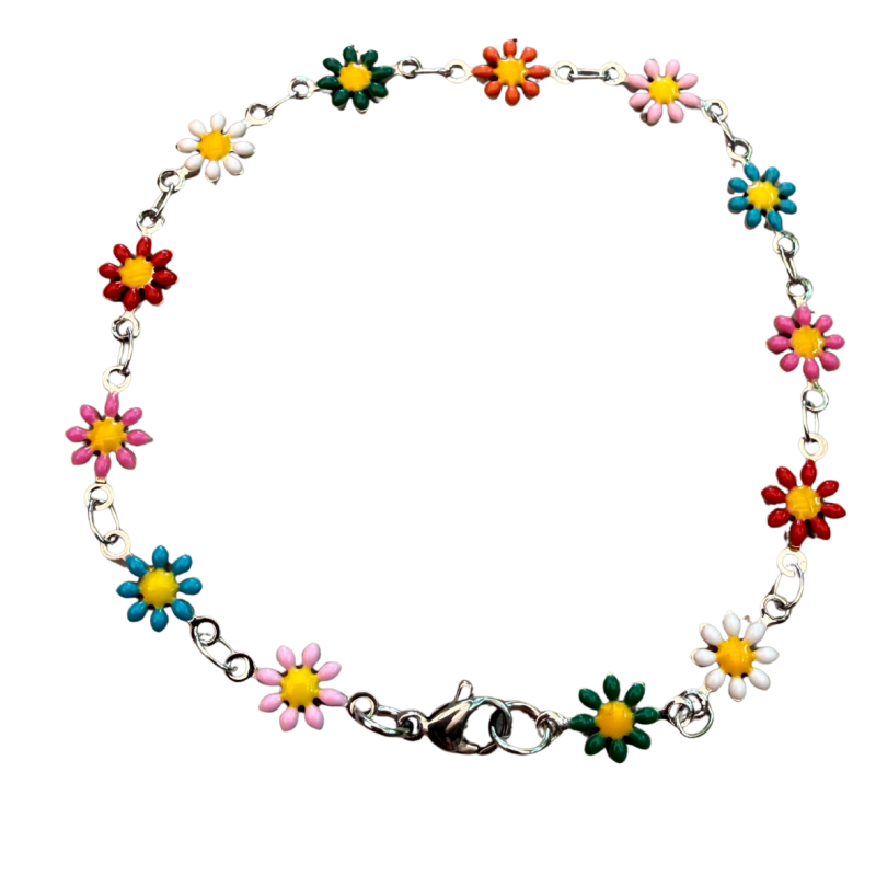 Enkelbandje zilverkleur madelief gekleurd Daisy 21-23 cm Enkelbandje zilverkleur madelief gekleurd Daisy 21-23 cm
