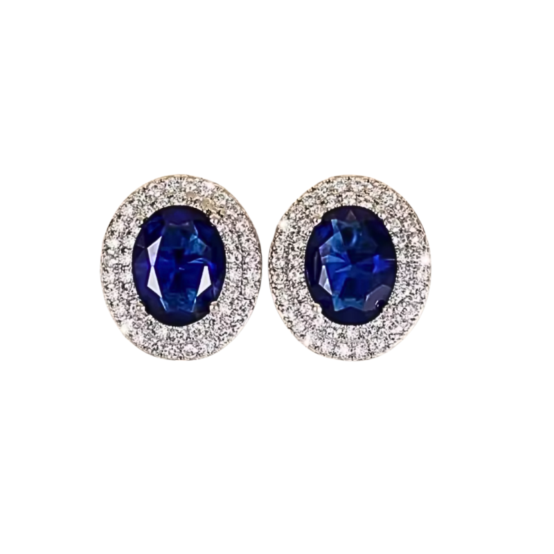 Clip oorbellen luxe blauw zirkonia ovaal zilverkleur