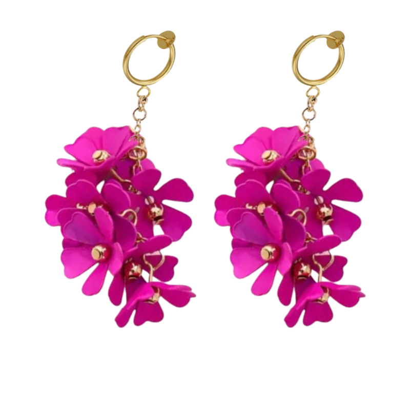 Klem oorbellen hard roze bloemen goudkleur