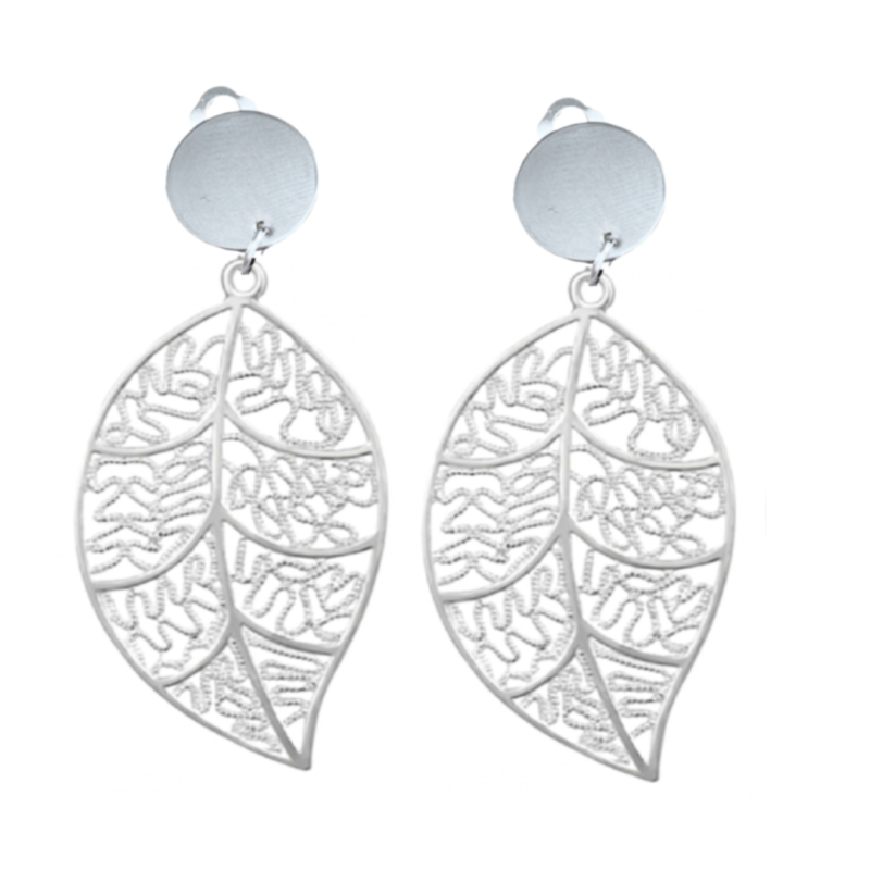 Clip oorbellen zilverkleurig boomblad