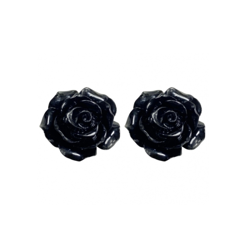 Clip oorbellen zwarte bloem 1.5 cm