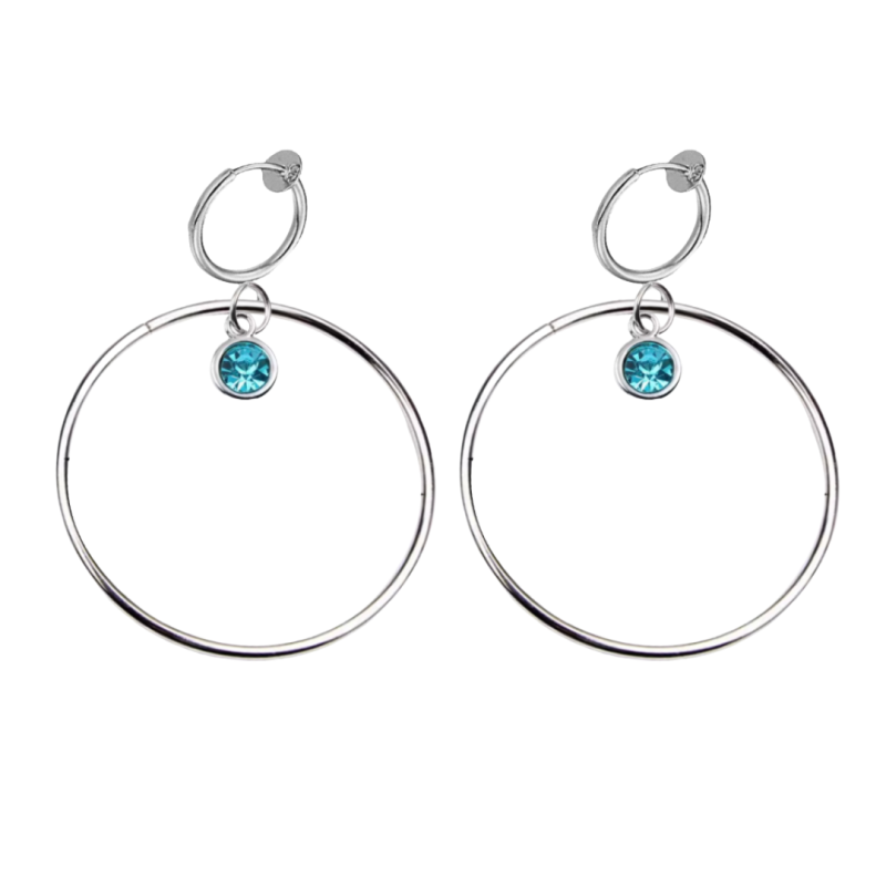 Klem oorbellen zilverkleur blauw 6.5 cm