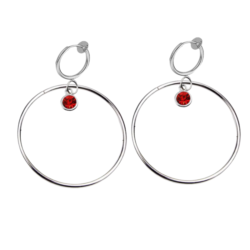 Klem oorringen rood zilverkleur 6 cm