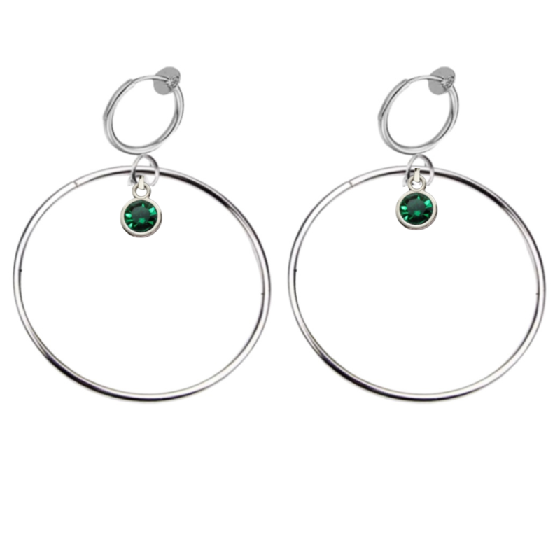 Klem oorringen groen  zilverkleur 6 cm