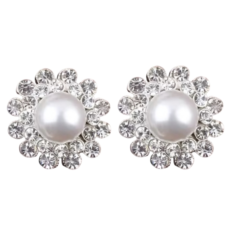 Clip oorbellen strass parel zilverkleur