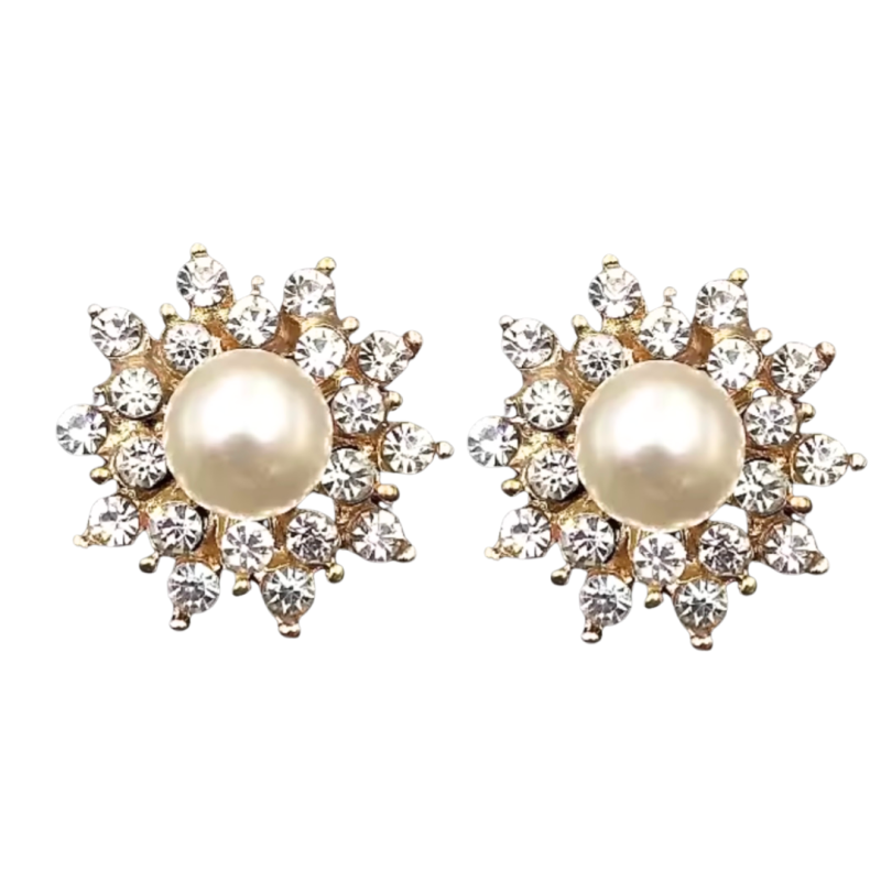 Clip oorbellen strass parel goudkleur