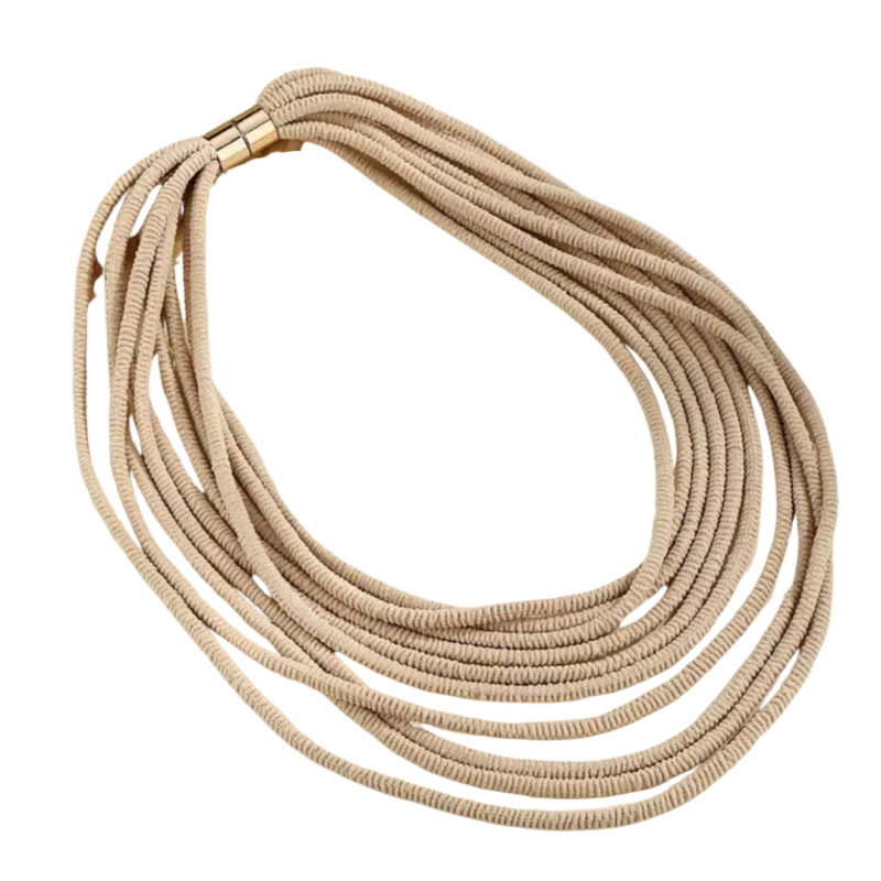 Magneet ketting textiel beige goudkleur