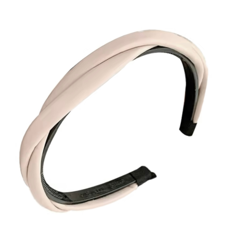 Haarband leer vlecht beige