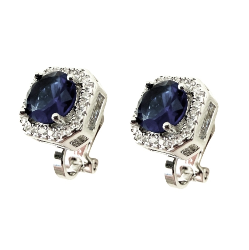 Clip oorbellen Cube granulaat strass zilverkleur