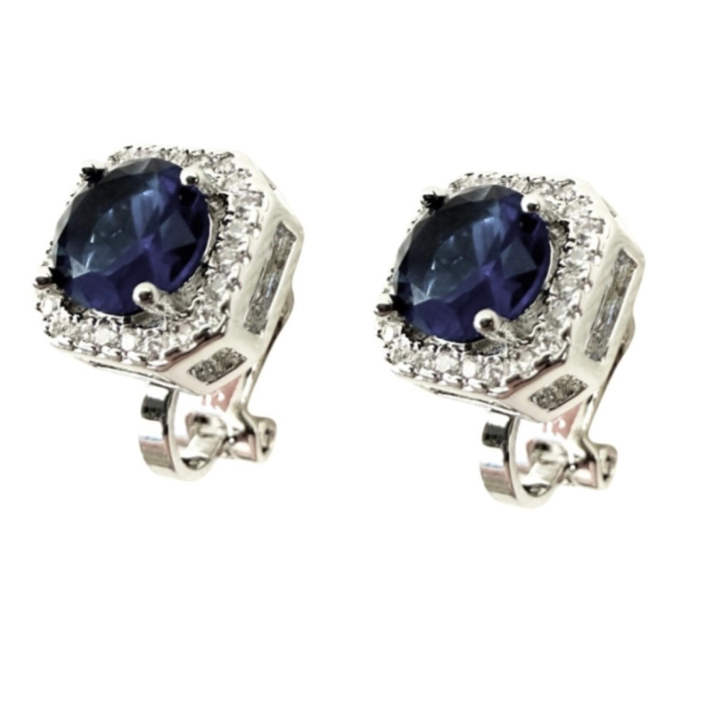 Clip oorbellen Cube granulaat strass zilverkleur