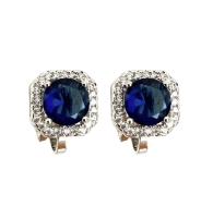 Clip oorbellen Cube granulaat strass zilverkleur