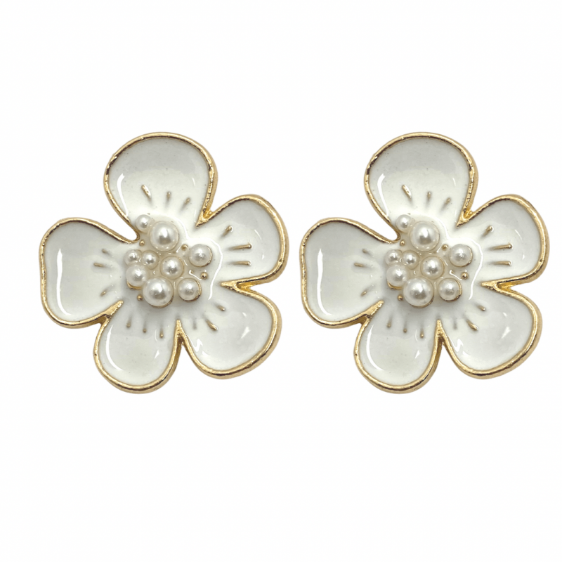 Clip oorbellen Malin  parel bloem 3 cm