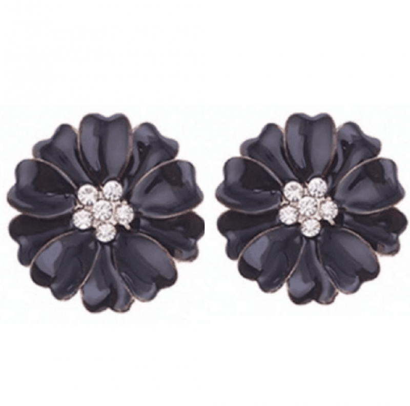 Clip oorbellen Hedda  Bloem strass 3 cm