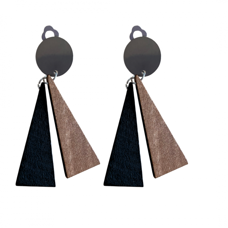 Clip oorbellen Saheli duo  hout