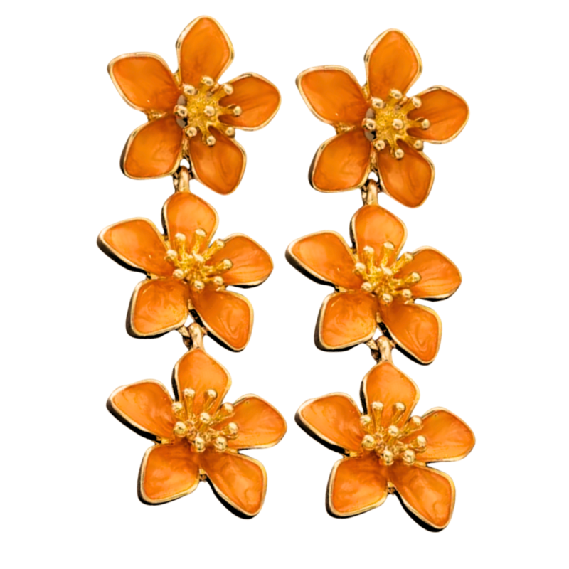 Oorbellen oranje bloemen goudkleurig