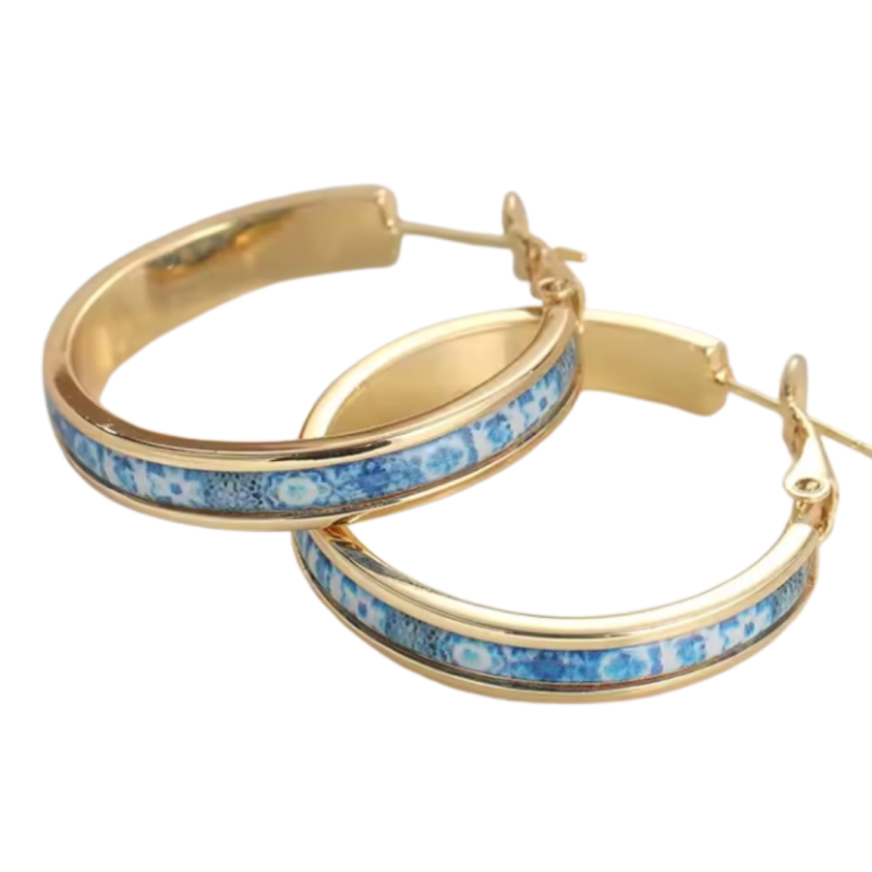 Oorbellen oud blauw verguld goud oorringen