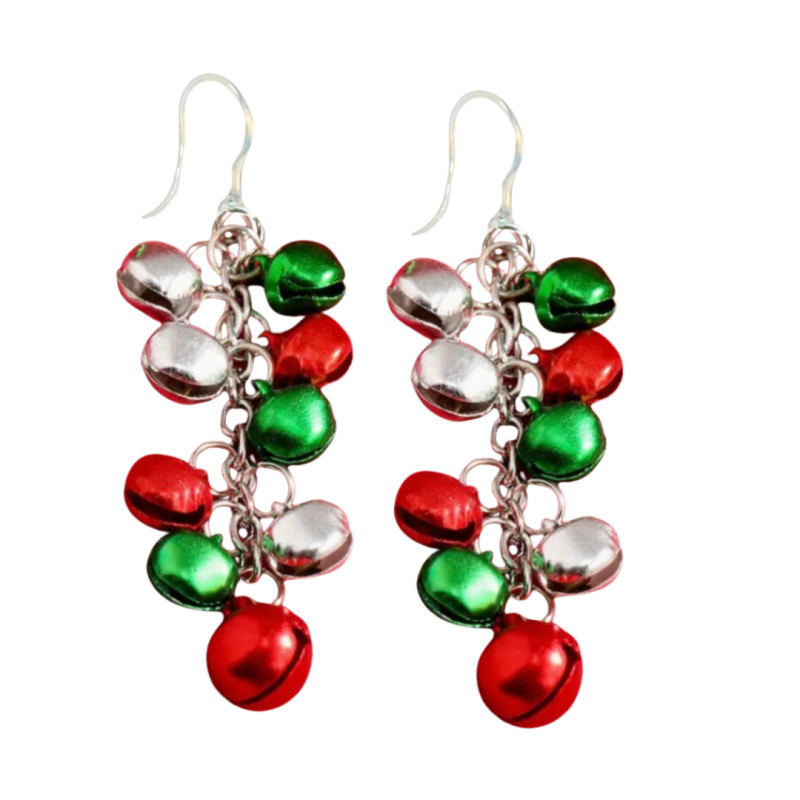 Allergie vrije kerst belletjes oorbellen groen rood zilverkleur