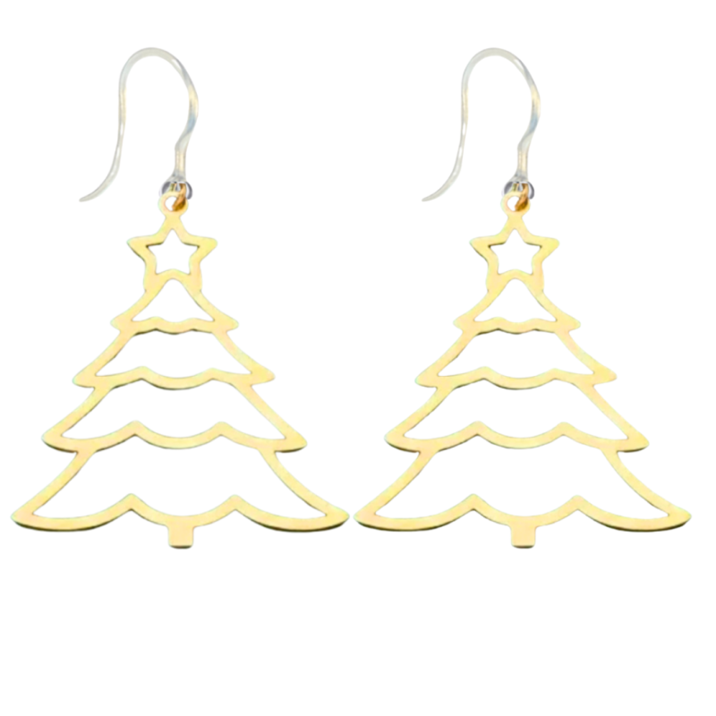 Allergievrije kerstboom oorbellen goudkleurig Allergievrije kerstboom oorbellen goudkleurig