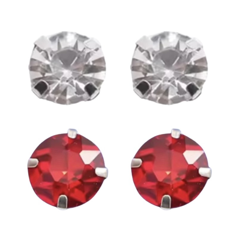 Set- Magneet Oorbellen- wit -rood 7 mm