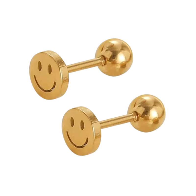 Oorbellen Smiley RVS goud- schroefsluiting Oorbellen Smiley RVS goud- schroefsluiting