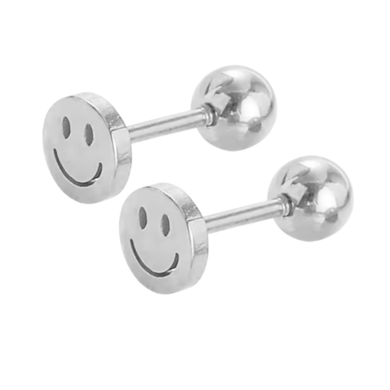 Oorbellen Smiley RVS Zilver- Schroefsluiting Oorbellen Smiley RVS Zilver- Schroefsluiting