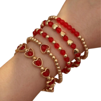 5- Delige armbandset Plus Size rood goudkleurig