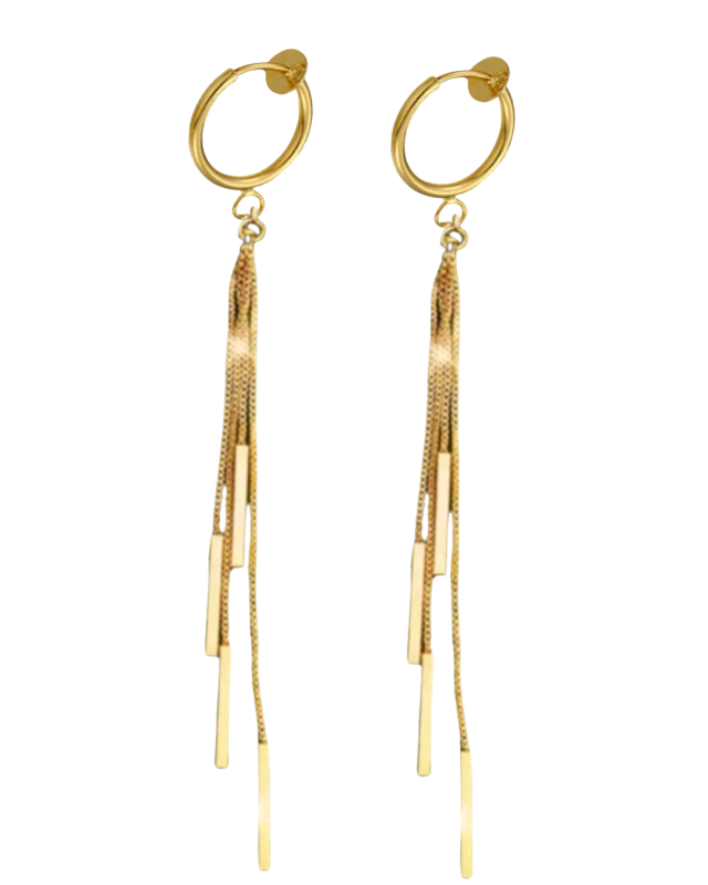 Klem oorbellen lang staafjes goudkleur