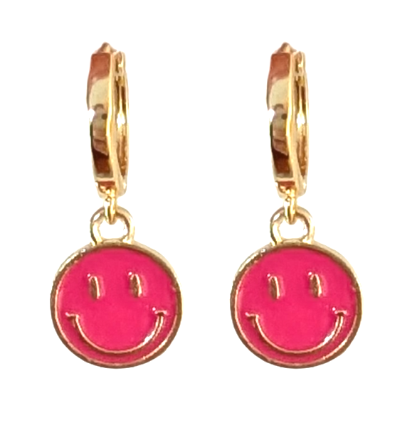 Oorbellen 14k verguldgoud Smiley roze