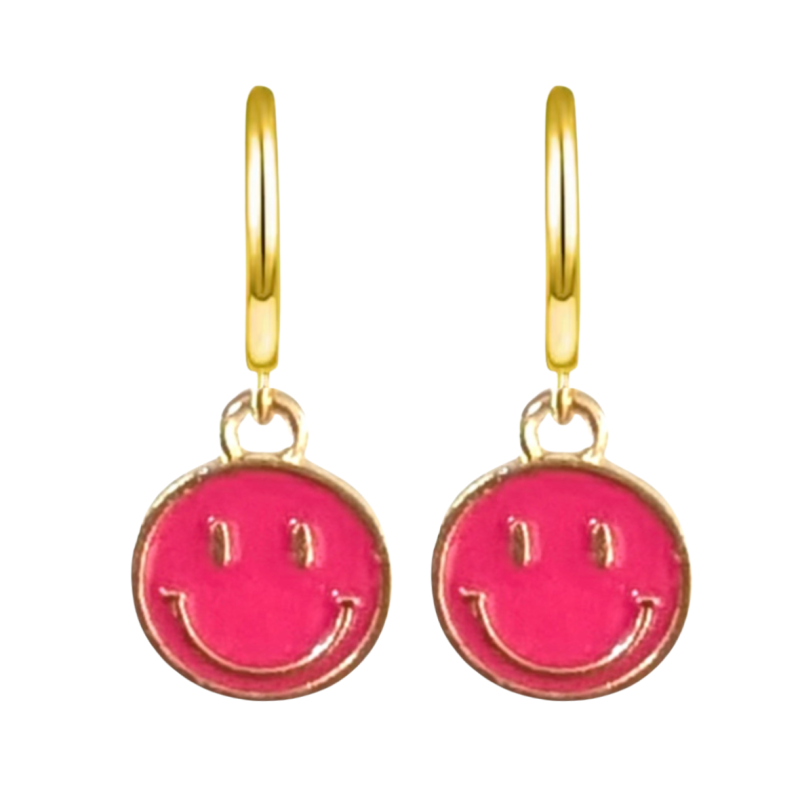 Oorbellen 14k verguldgoud Smiley roze