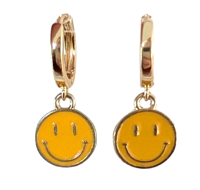 Oorbellen 14k verguldgoud - gele smiley hanger