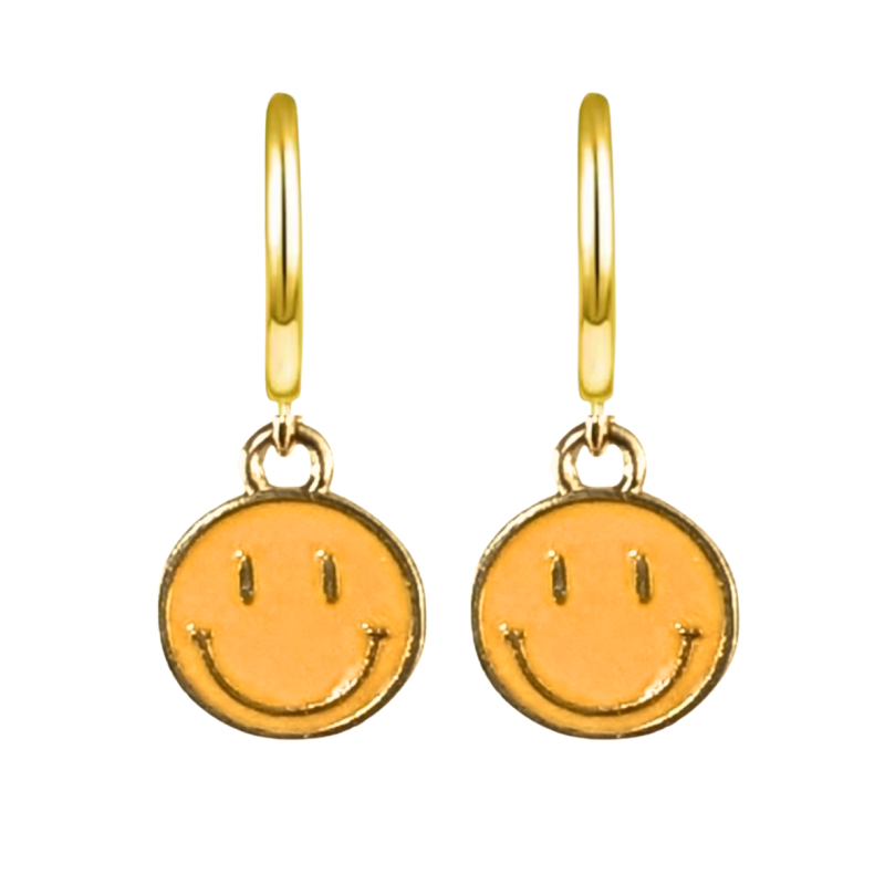 Oorbellen 14k verguldgoud  smiley geel