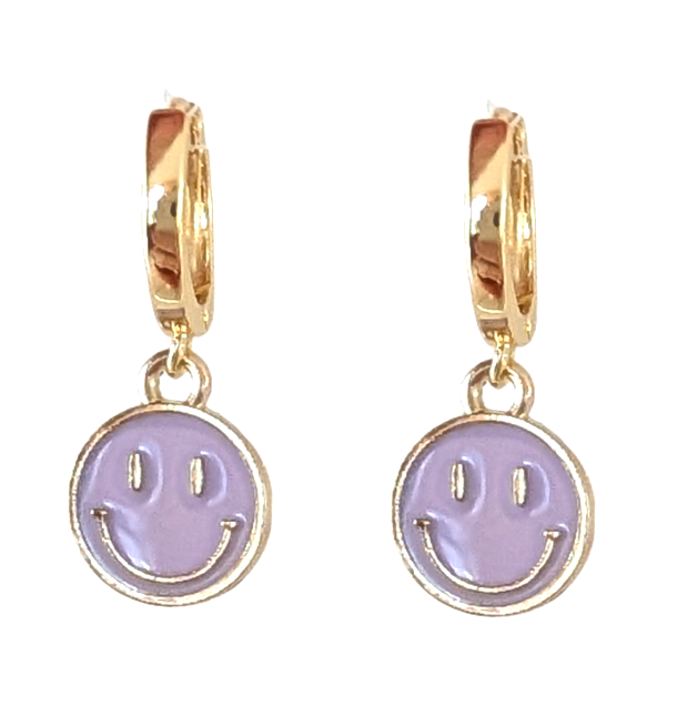 Oorbellen 14k verguldgoud - paarse smiley hanger