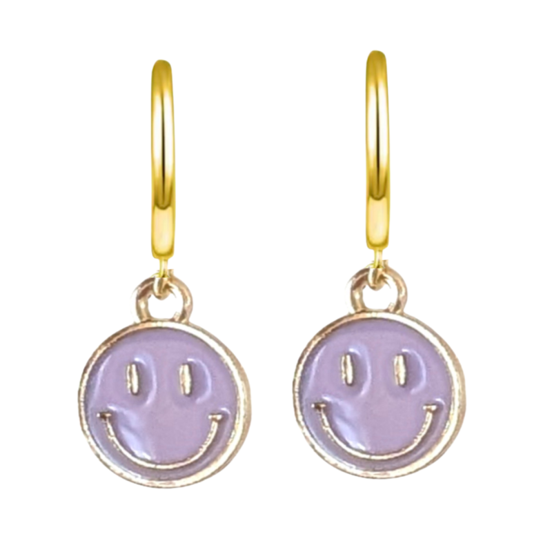 Oorbellen 14k verguldgoud  smiley Paars