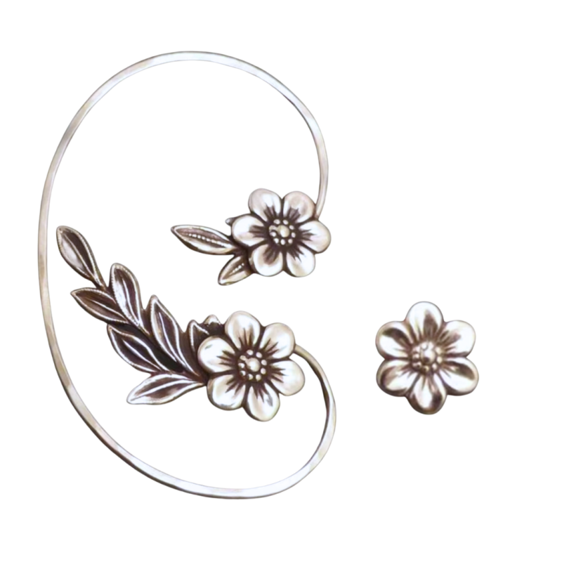 Klem oorbel bloem zilverkleur met oorknopje