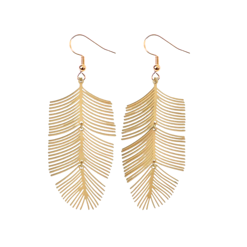 Zilver oorbellen palmblad goudkleurig 7.5 cm
