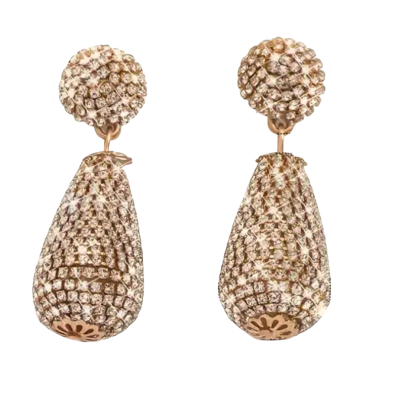 Luxe oorbellen goudkleurig  strass kegel 5 cm