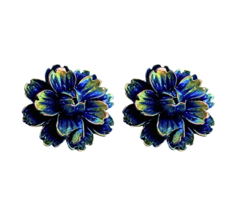 Clip oorbellen bloem groen goudkleurig 2 cm