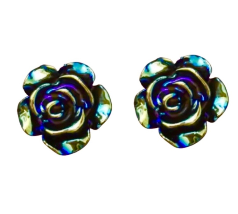 Clip oorbellen bloem groen olie goudkleurig 2 cm