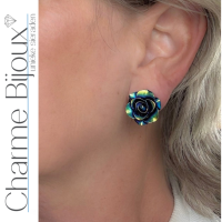 Clip oorbellen bloem groen olie goudkleurig 2 cm