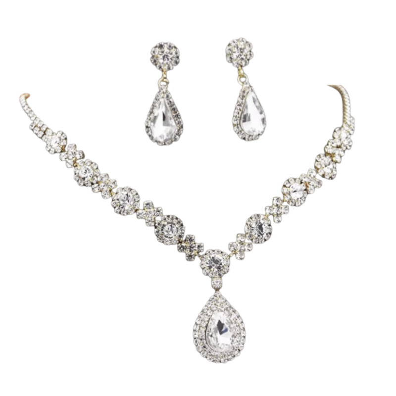 Bruids set Moretti zilverkleur ketting met oorbellen